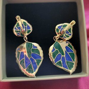 Butterfly Earrings Handmade Flower Enamel Pearl Earrings 14K Gold Plated